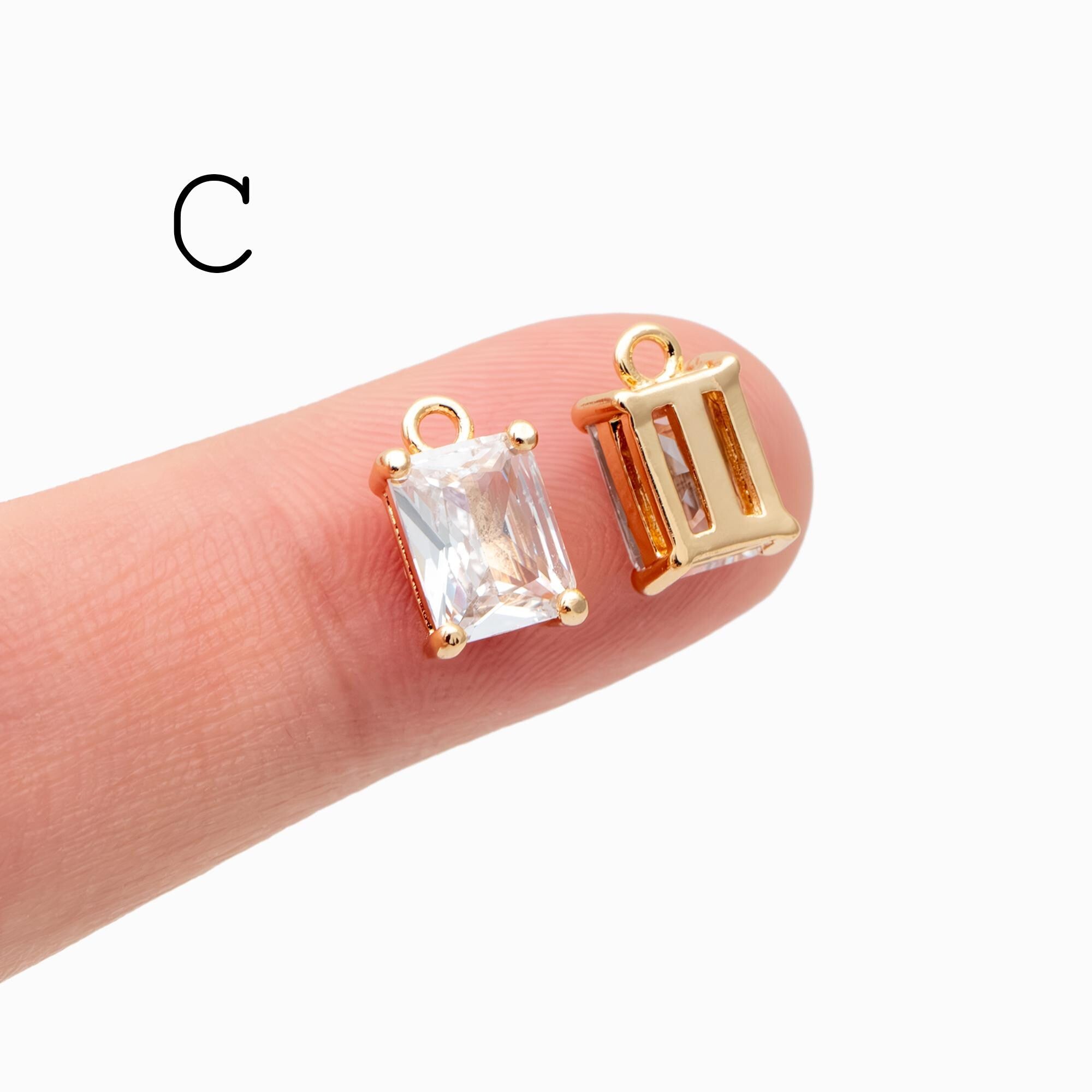 10pcs CZ pave Gold/ Silver Tone Star/ Teardrop/ Rectangle/ Rhombus Charms, Gold Plated Brass Geometric Pendants (GB-1151)